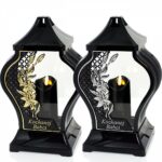 Znicz szklany lampion nagrobny typu FARAON „Kochanej Babci” czarny 29,5cm