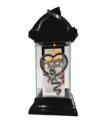 Znicz szklany kapliczka 32 cm „Kochanej Babci” – ramka CHROM, serce + róża, LED - obrazek 2