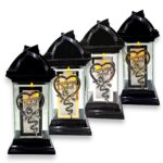 Znicz szklany kapliczka 32 cm „Kochanej Babci” – ramka CHROM, serce + róża, LED