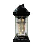 Znicz szklany kapliczka 32 cm „Kochanemu Dziadkowi” – krzyż 3D, ramka złota lub CHROM, LED - obrazek 3