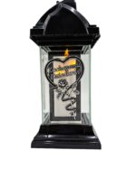 Znicz szklany kapliczka 32 cm „Kochanemu Dziadkowi” – ramka CHROM, serce + róża, LED - obrazek 4