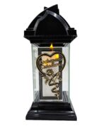 Znicz szklany kapliczka 32 cm „Kochanemu Dziadkowi” – ramka CHROM, serce + róża, LED - obrazek 3