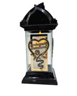 Znicz szklany kapliczka 32 cm „Kochanemu Dziadkowi” – ramka CHROM, serce + róża, LED - obrazek 5