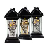 Znicz szklany kapliczka 32 cm „Kochanemu Dziadkowi” – ramka CHROM, serce + róża, LED