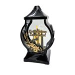 Znicz szklany Obelix Mini „Kochanemu Dziadkowi” 29,5 cm – lampion nagrobny czarny, zdobienie złote/srebrne - obrazek 3