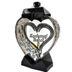 Znicz serce LUX „Kochanej Babci” 32 cm – lampion szklany nagrobny, zdobienie serce + kwiaty) - obrazek 4