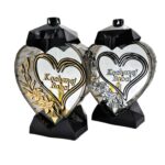 Znicz serce LUX „Kochanej Babci” 32 cm – lampion szklany nagrobny, zdobienie serce + kwiaty)