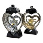 Znicz serce LUX „Kochanym Dziadkom” 32 cm – lampion szklany nagrobny, zdobienie serce + kwiaty