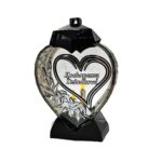 Znicz serce LUX „Kochanemu Dziadkowi” 32 cm – lampion szklany nagrobny, zdobienie serce + kwiaty - obrazek 2