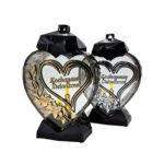 Znicz serce LUX „Kochanemu Dziadkowi” 32 cm – lampion szklany nagrobny, zdobienie serce + kwiaty