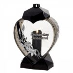 Znicz serce LUX „Kochanym Dziadkowi” – lampion szklany nagrobny 32 cm , zdobienie kwiaty - obrazek 2