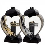 Znicz serce LUX „Kochanym Dziadkowi” – lampion szklany nagrobny 32 cm , zdobienie kwiaty