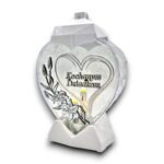 Duży znicz serce LUX 35 cm biało-srebrny – lilia 3D, dedykacja Babci/Dziadkowi/Dziadkom - obrazek 2