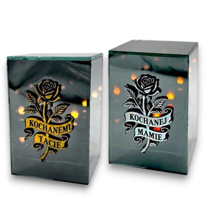 Znicz-LED-3D-Kwadrat-Dedykacja-z-Roza-srebroTata-Mama-Solaris-Premium-lampion