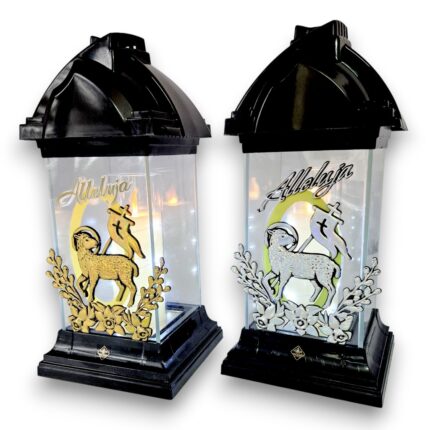 znicz LED kapliczka baranek czarna 32 cm Alleluja