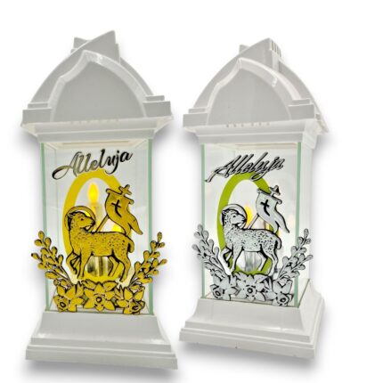 biała kapliczka LED z barankiem Alleluja 32 cm