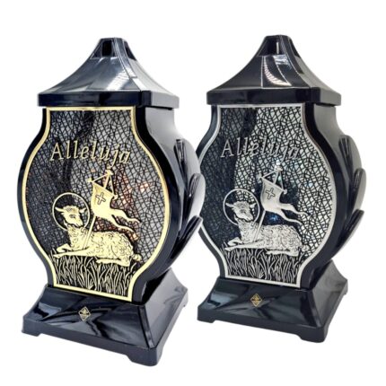 znicz LED z barankiem na Wielkanoc OBELIX Mini 29 cm złoty i srebrny