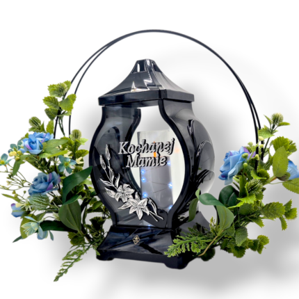 znicz kochanej mamie z kwiatami srebeny