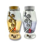 Znicz szklany solarny Romb Róża 28cm blask całą dobę Solaris złoty srebrny