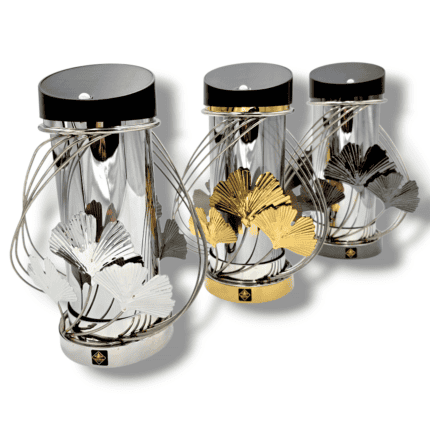 Znicz solarny metalowy Liść 3D Solaris w kolorze złotym i srebrnym