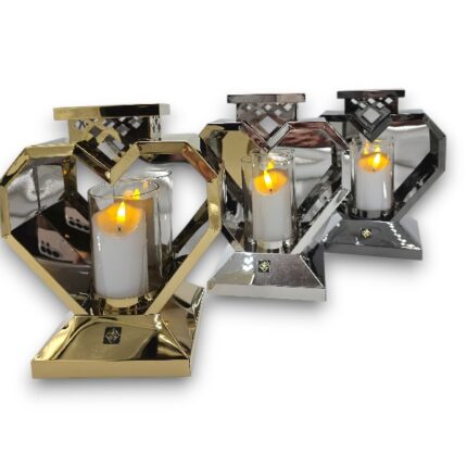 Znicz metalowy serce 24cm glamour lampion bez wkładu Solaris złoty srebrny grafitowy