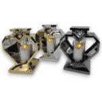Znicz metalowy serce glamour 24cm lampion bez wkładu Solaris złoty srebrny grafitowy