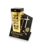 Znicz-solarny-LED-Paris-II-z-krzyzem-i-roza-23-cm-Solaris-zloty-z-dedykacja-dla-Taty