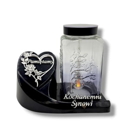 Nowoczesny-znicz-solarny-z-dedykacja-dla-Syna-Vestina-Premium-w-wersji-srebrnej-z-motywem-drzewa-SOLARIS