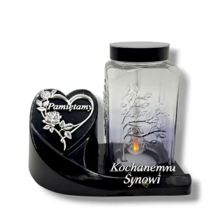 Nowoczesny-znicz-solarny-z-dedykacja-dla-Syna-Vestina-Premium-w-wersji-srebrnej-z-motywem-drzewa-SOLARIS