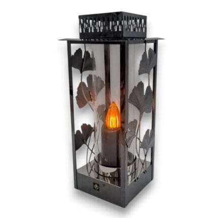 Znicz solarny metal Latarenka z liściem miłorzębu 37cm Solaris.