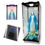 Duży znicz solarny kapliczka Maryja 58cm z niebieskimi różami Solaris.