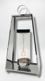 Srebrny lustrzany ogromny znicz solarny 41cm o kształcie trapezu z realistycznym płomieniem