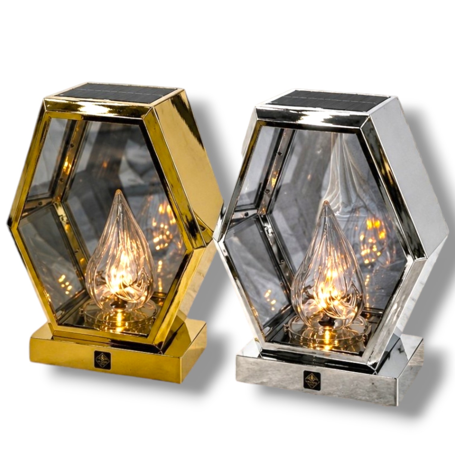 Znicz Solarny Romb szyszka 25 cm LED Dzień_Noc Znicz solarny LED Solaris Romb Szyszka 25 cm złoty i srebrny